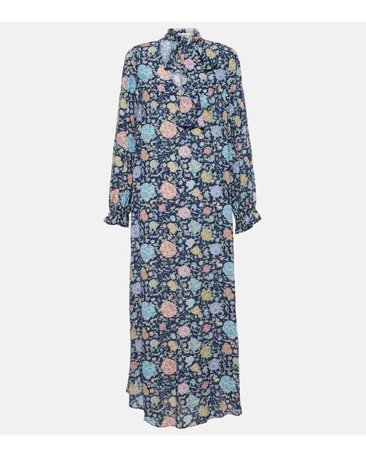 Rixo Blue Ferne Floral Crepe Midi Dress