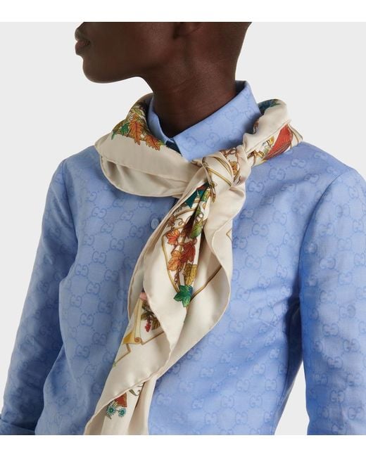 Gucci Natural Vierecktuch Aus Seidentwill Mit Print