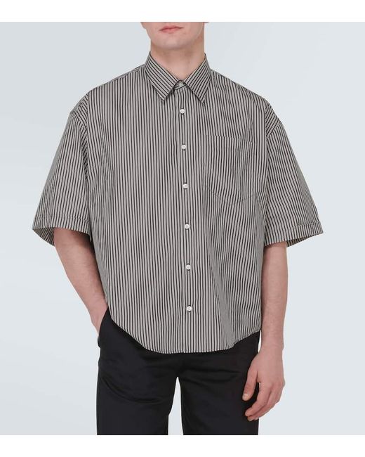 AMI Gray Striped Cotton Poplin Shirt for men