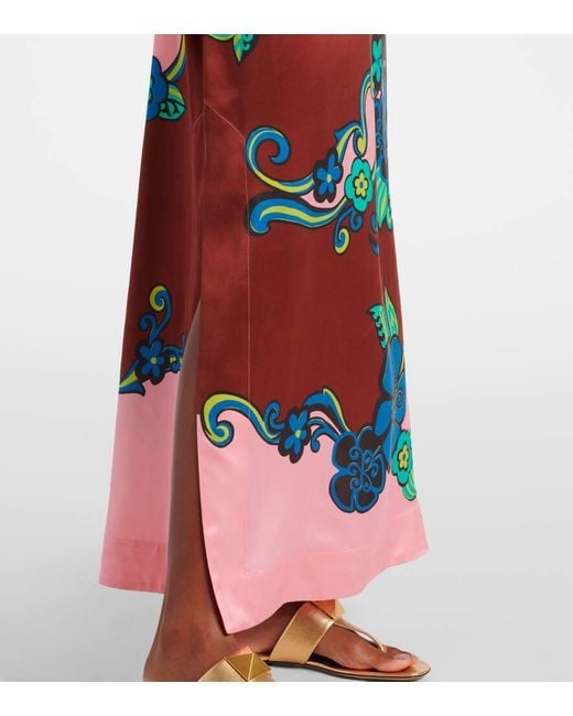 ALÉMAIS Blue Printed Silk Satin Maxi Dress