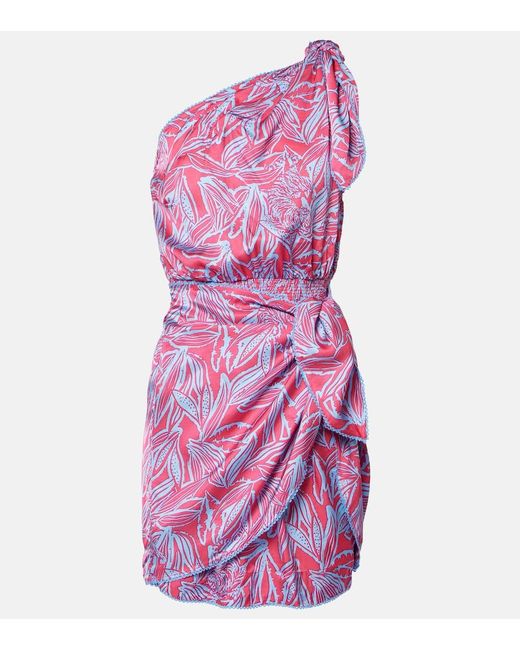 Poupette Purple Celie Printed Gathered One-Shoulder Minidress