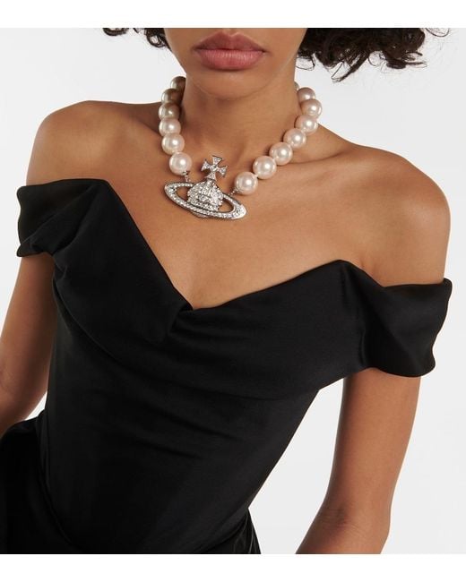 Vivienne Westwood Black Off-Shoulder Bustier Crepe Minidress