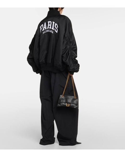 Balenciaga Black Paris Satin Varsity Jacket