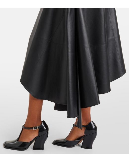Loewe Black Asymmetric Draped Leather Midi Skirt