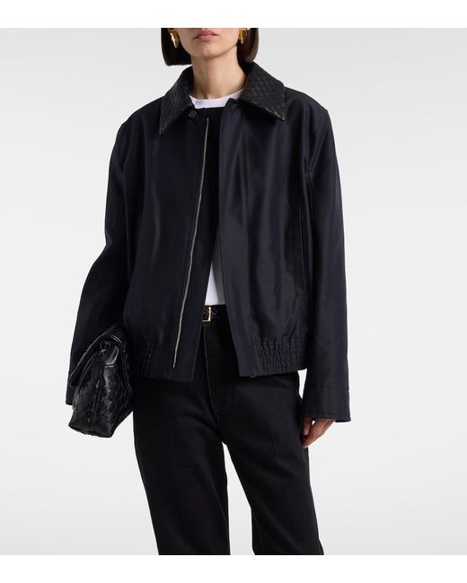 Bottega Veneta Black Intrecciato Leather-Trimmed Canvas Jacket