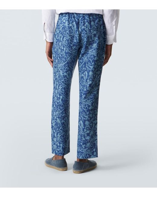 Kiton Bedruckte Hose Aus Leinen in Blue für Herren