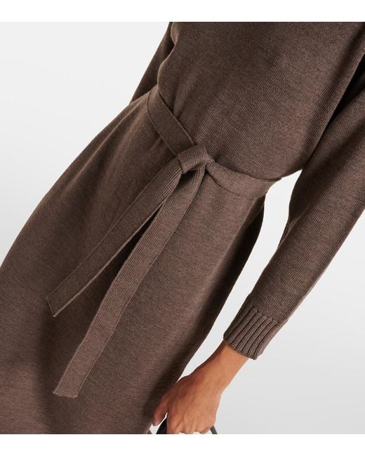 Max Mara Brown Virgin Wool Midi Dress