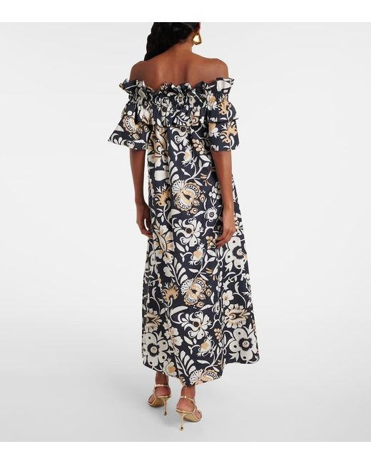 LaDoubleJ Black Breakfast Ruffled Cotton Poplin Midi Dress