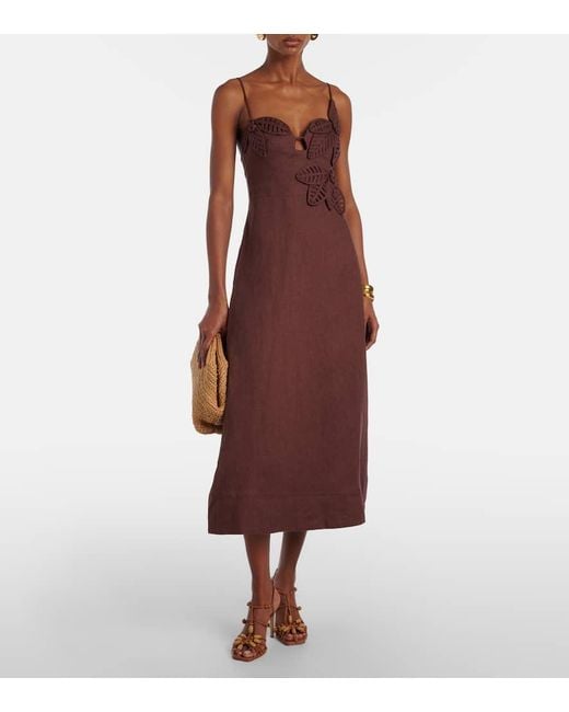 Farm Rio Purple Midikleid Aus Leinen