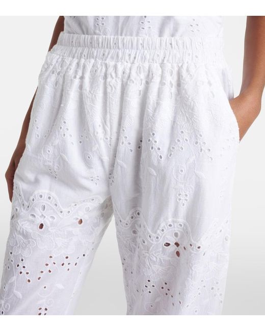 Melissa Odabash White Lula Embroidered Cotton Wide-Leg Pants