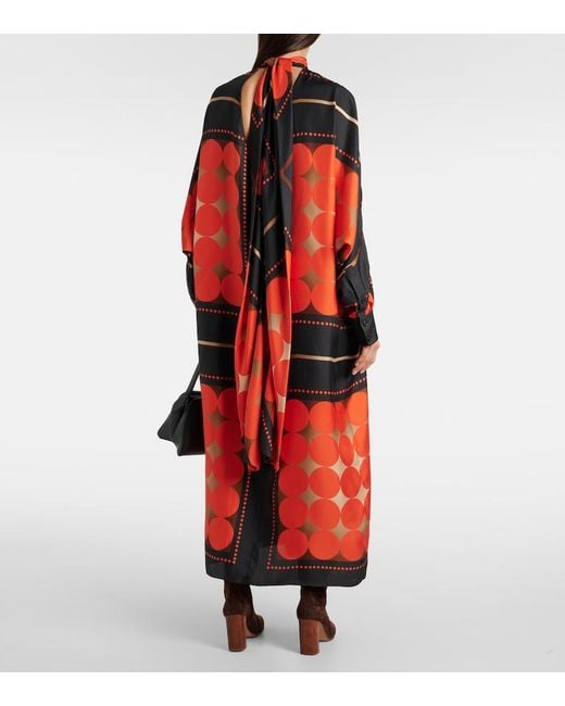 Khaite Orange Lexi Printed Satin Maxi Dress