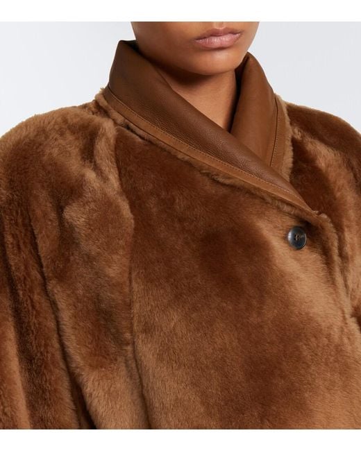 Yves Salomon Brown Reversible Shearling And Leather Wrap Coat