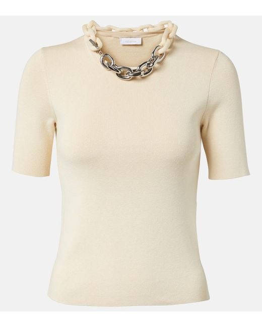 Rabanne Natural Chain-Detail Silk And Cotton-Blend Top