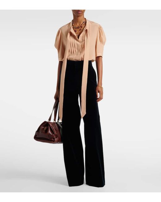 Blusa De Crepe De China De Seda Con Lazo Chloé de color Natural