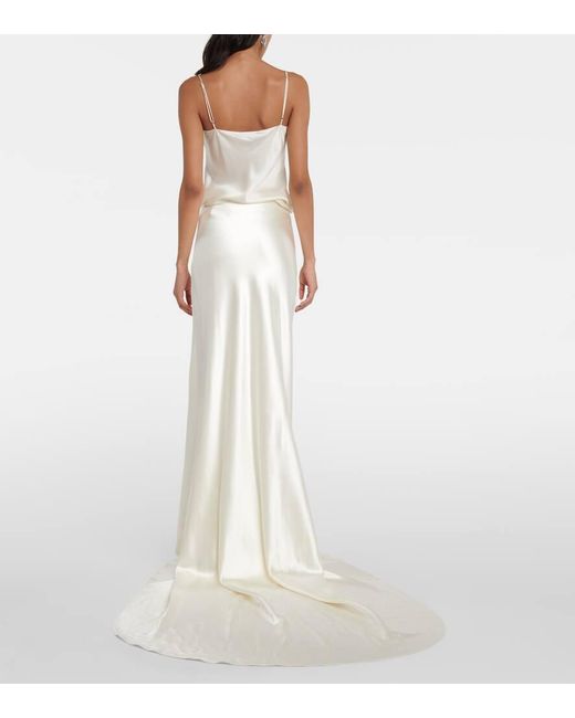 Danielle Frankel White Bridal Dree Silk And Wool Satin Maxi Skirt