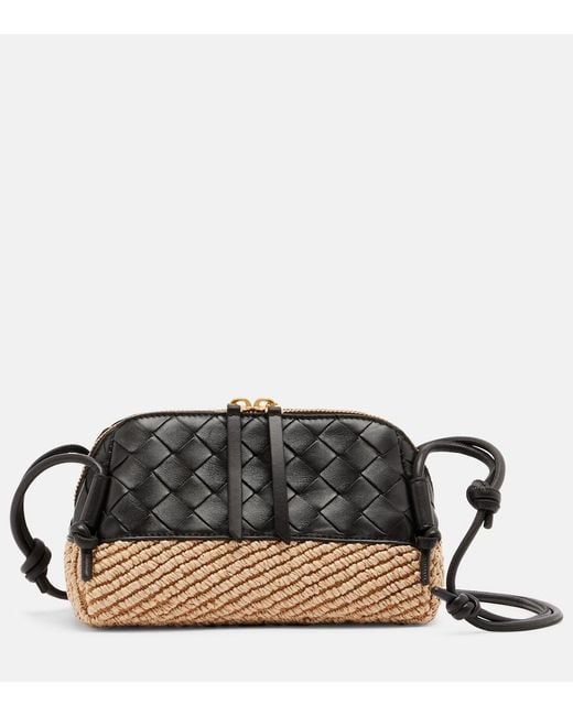 Bottega Veneta Black Concert Leather And Raffia Shoulder Bag