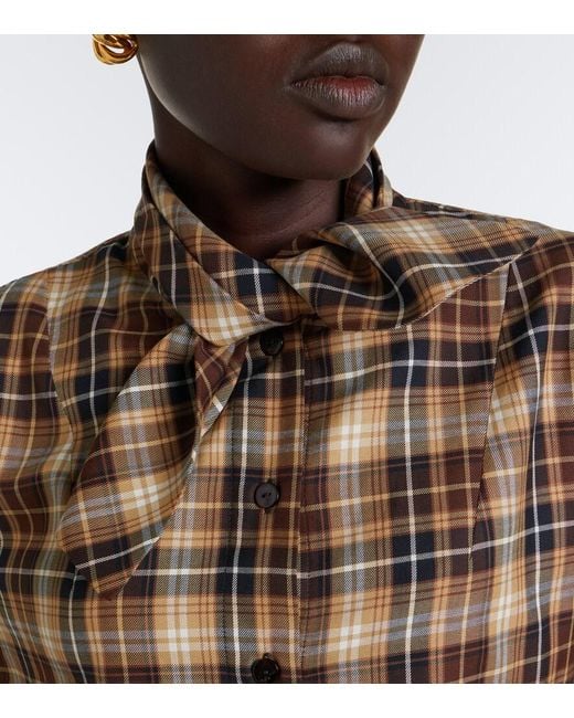 Patou Brown Bow-Detail Checked Cotton Shirt