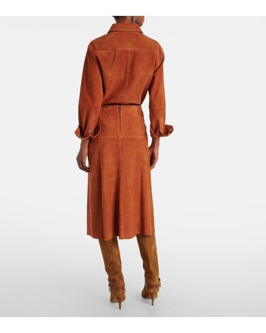 Isabel Marant Orange Devy Suede Midi Skirt