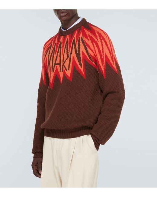 Jersey de lana virgen en jacquard con logo Marni de hombre de color Red
