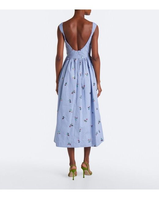 Markarian Blue Nara Sequined Gingham Cotton Midi Dress