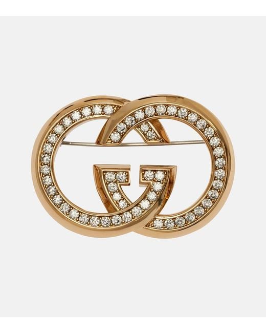 Gucci Metallic Brosche Interlocking G Mit Kristallen