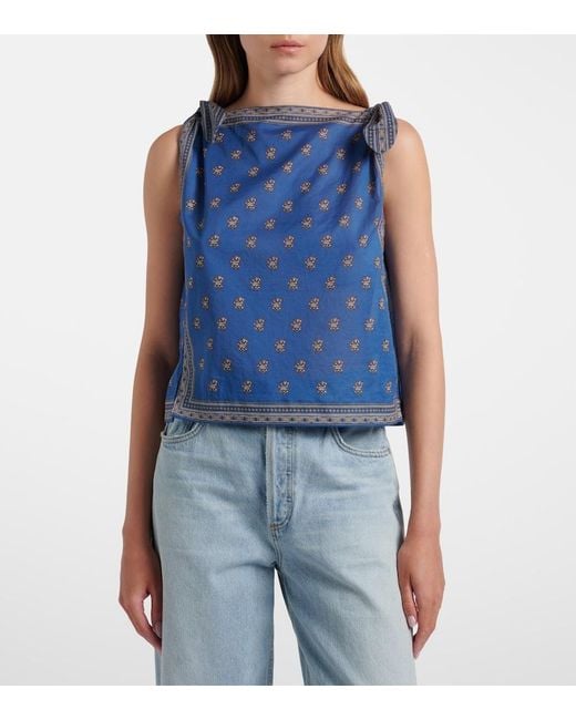 Doen Blue Amalia Printed Cotton Top