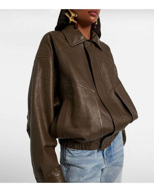 Saint Laurent Brown Leather Bomber Jacket