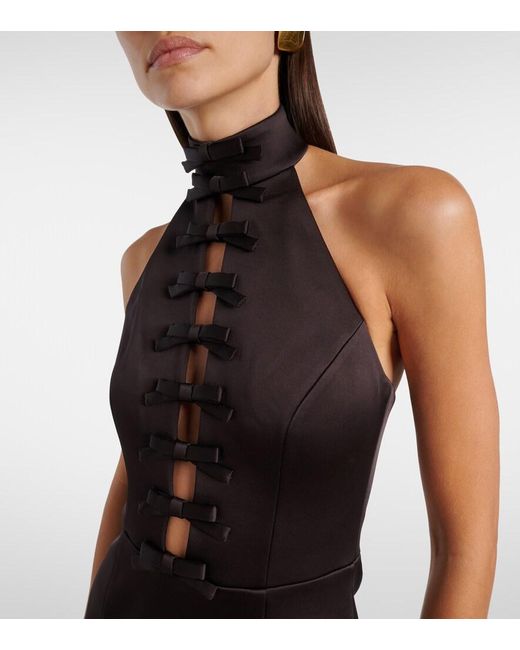 Rebecca Vallance Black Bow-Detail Cutout Halterneck Minidress
