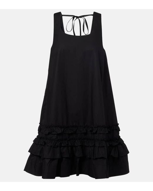 Ganni Black Minikleid Aus Baumwollpopeline