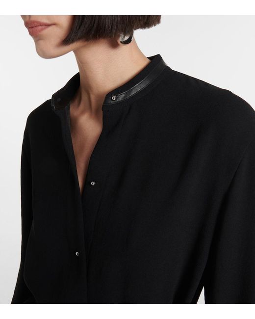 Vince Black Faux Leather-Trimmed Shirt Dress