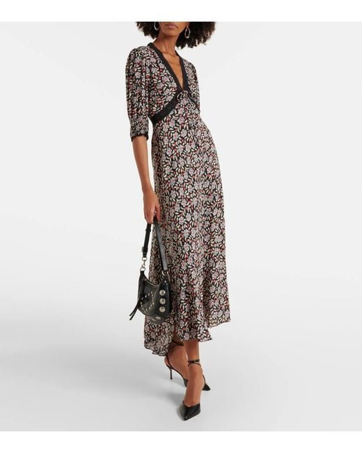 Rixo Black Women's Amina Carnation Slate Crepe Midi Dress 14