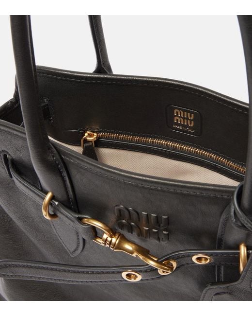 Miu Miu Black Aventure Medium Leather Tote Bag