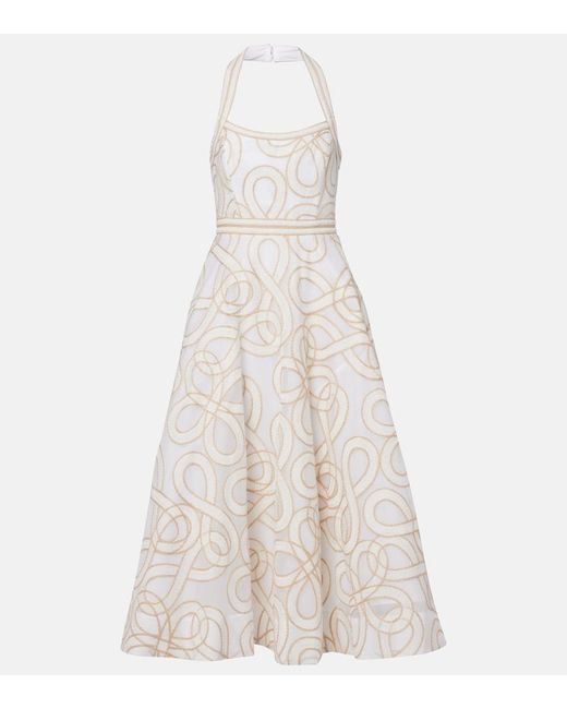Rebecca Vallance White Irena Embroidered Halterneck Midi Dress
