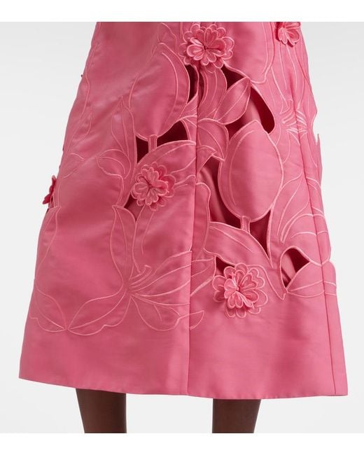 LEO LIN Pink Caroline Laser-Cut Midi Dress