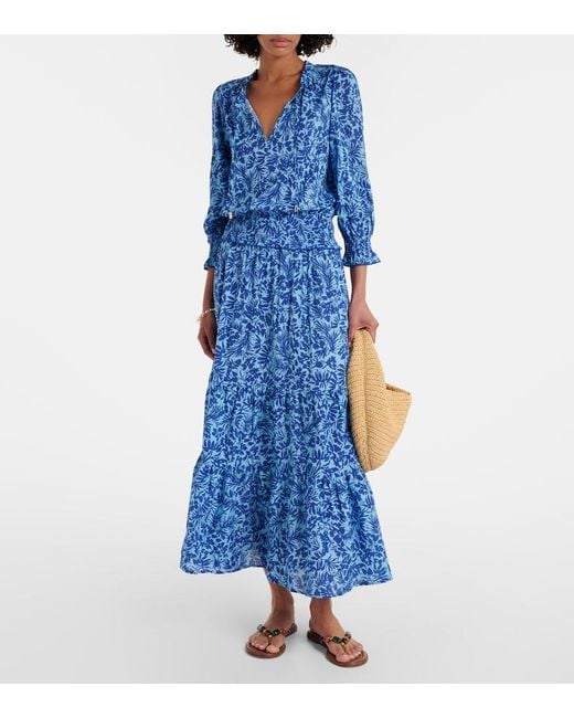 Heidi Klein Blue La Marquet Cotton-Blend Maxi Dress