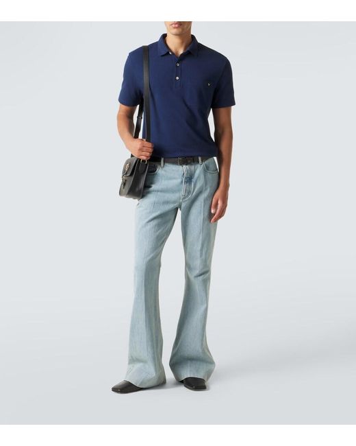Valentino Blue Vgold Cotton Pique Polo Shirt for men