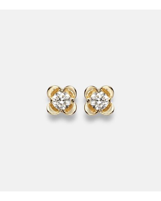 STONE AND STRAND White Clover Mini 14Kt Earrings With Diamonds