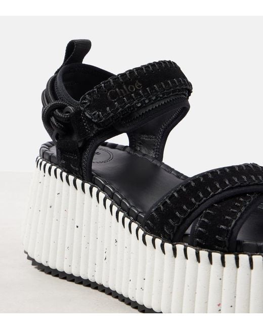Chloé Black Nama Wedge Sandals