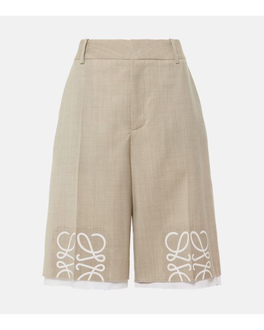 Loewe Natural Anagram Cutout Wool Bermuda Shorts