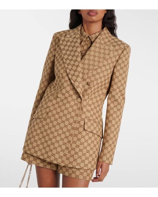 Gucci Brown Gg Canvas Double-Breasted Blazer