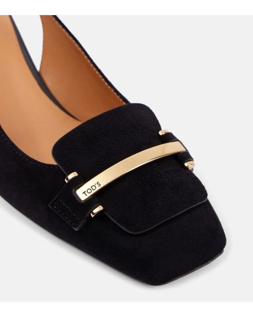 Tod's Black 50 Suede Slingback Pumps