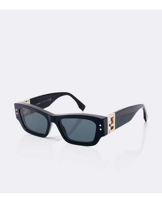 Fendi Black Ffold Rectangular Sunglasses