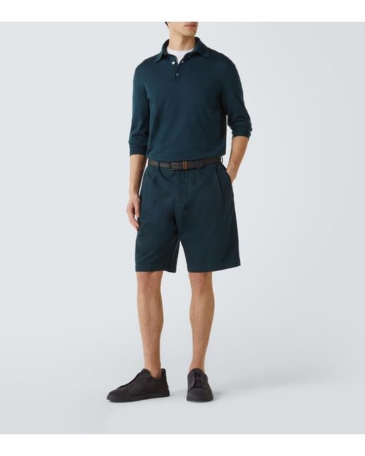 Zegna Blue Cotton And Linen Shorts for men