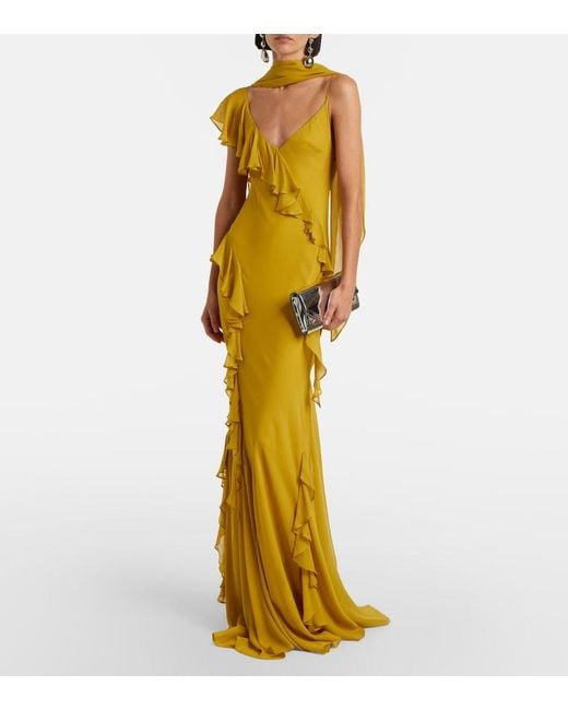 De La Vali Yellow Mayara Ruffled Georgette Gown