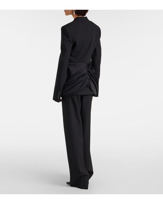 Stella McCartney Black Draped Satin-Trimmed Wool Blazer