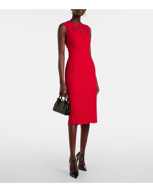Dolce & Gabbana Red Floral Midi Dress