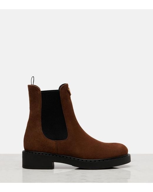 Prada Brown Chocolate Suede Chelsea Boots