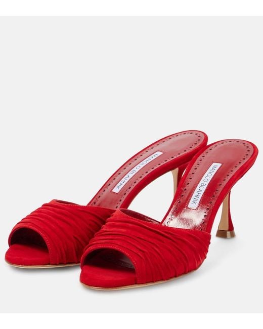 Mules Pirua 70 En Daim Manolo Blahnik en coloris Red