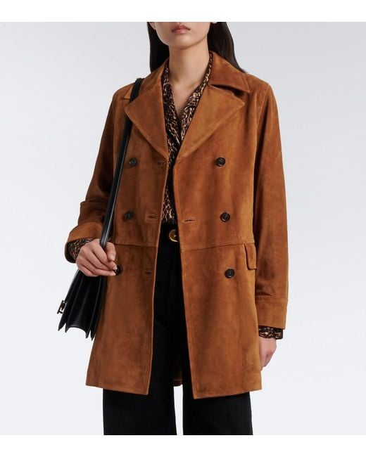 Nili Lotan Brown Remington Double-Breasted Suede Coat