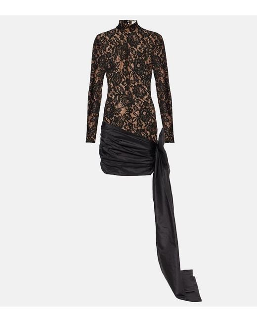 The New Arrivals Ilkyaz Ozel Black Chiwen Bow-Detail Floral Lace Cocktail Dress